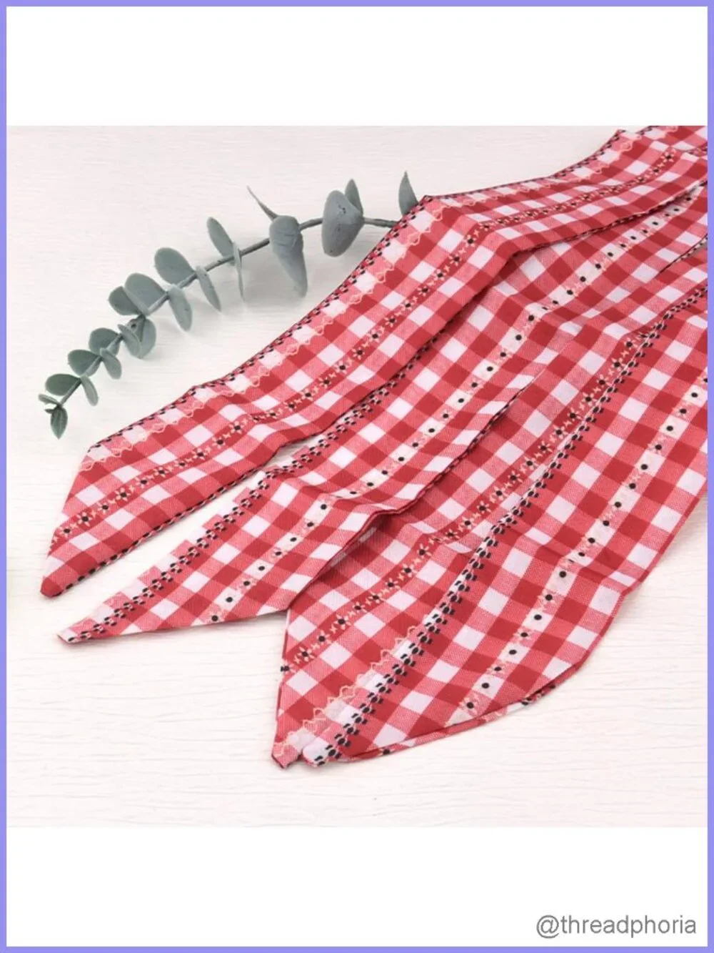 Silk Satin Skinny Neck Scarf Extra Long Gingham Plaid 2 Pack Hair Scarf Handbag
